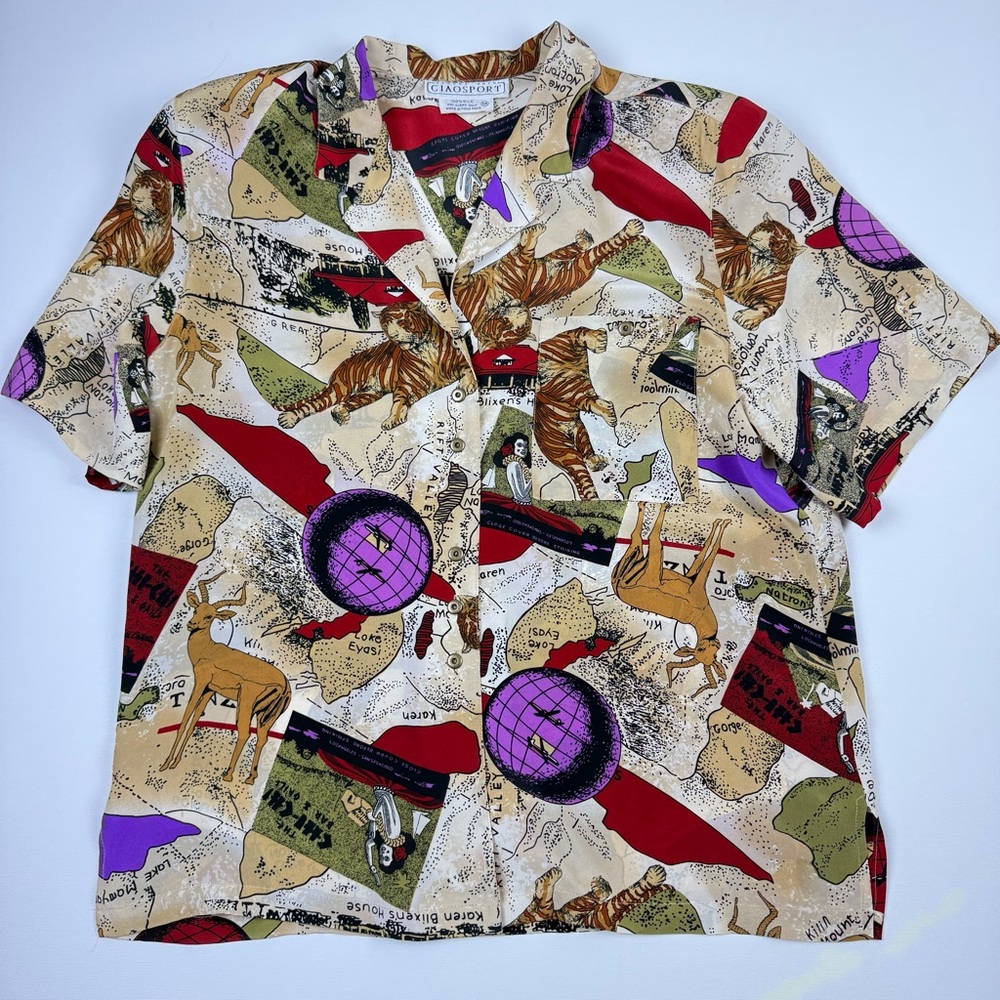 Ciaosport Retro Vintage Button Down Silk Top Women's Size 14 - Picture 5 of 9